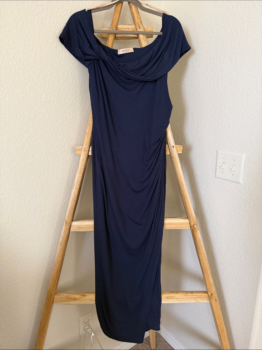 Bailey 44 Navy Draped Cowl Maxi Dress w Side Slit